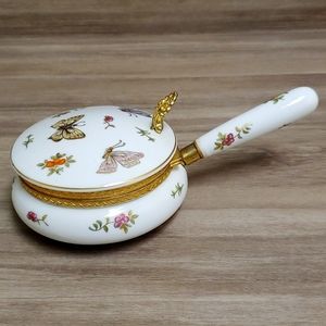 BUTTERFLY FLORAL ANTIQUE ISCO PORCELAIN HAND PAINTED SILENT BUTLER JAPAN